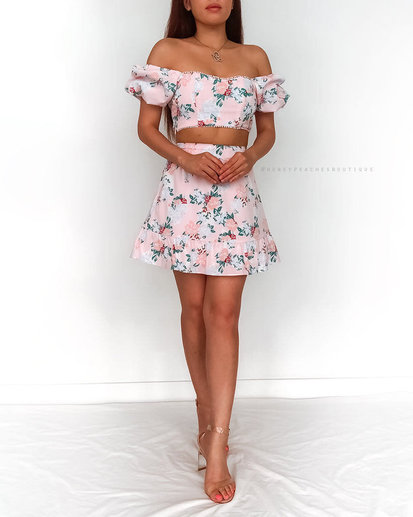 Ashleigh Two Piece Dress Set - Pink Floral