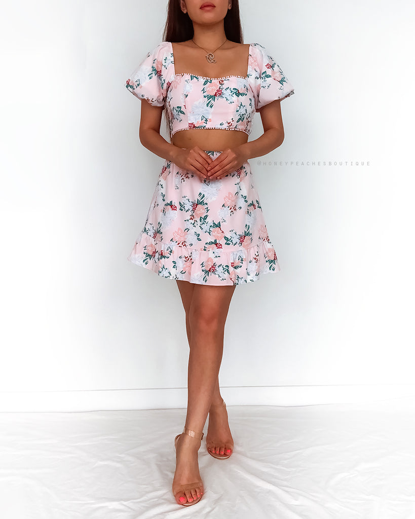 Ashleigh Two Piece Dress Set - Pink Floral