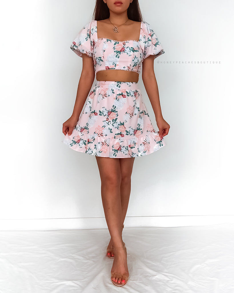 Ashleigh Two Piece Dress Set - Pink Floral