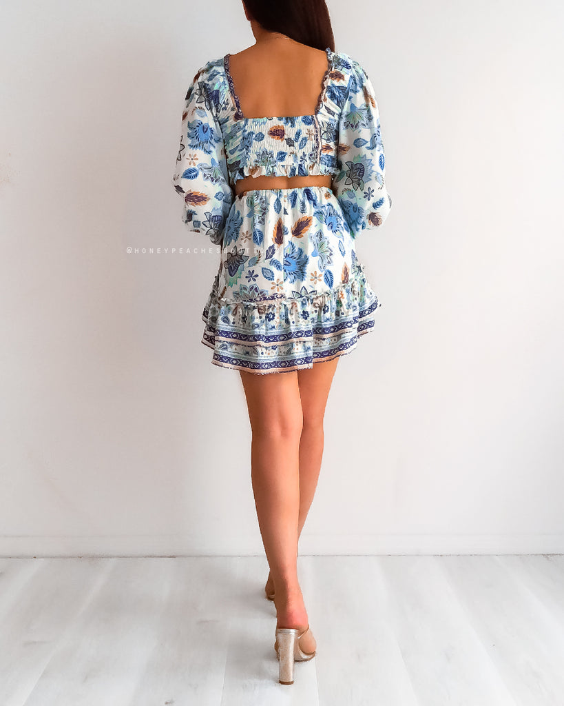 Rey Two Piece Dress Set - Blue Floral