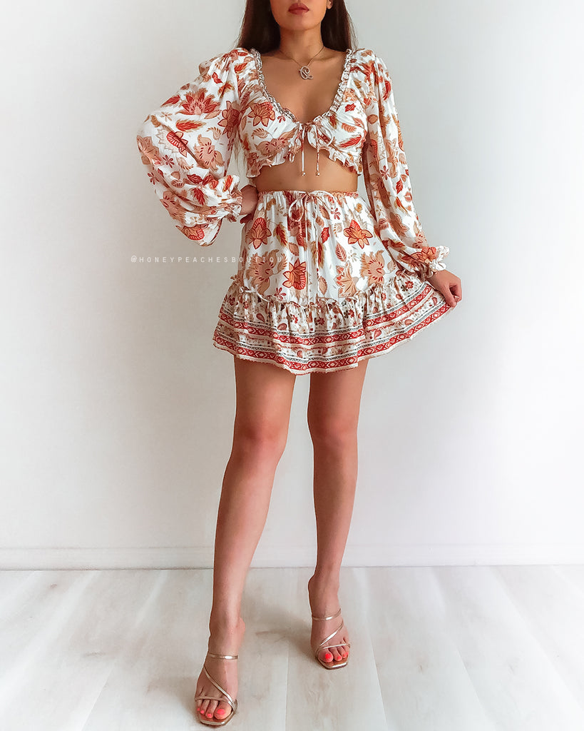 Rey Two Piece Dress Set - Rust Floral