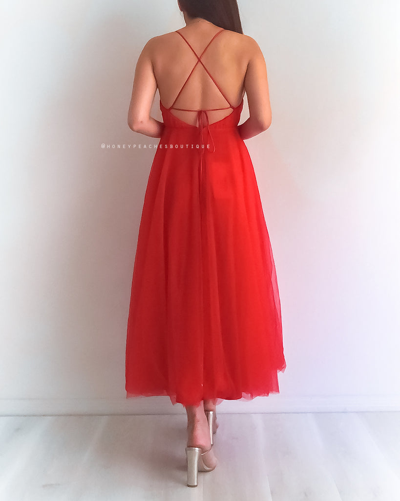 Dior Tulle Midi Dress - Red