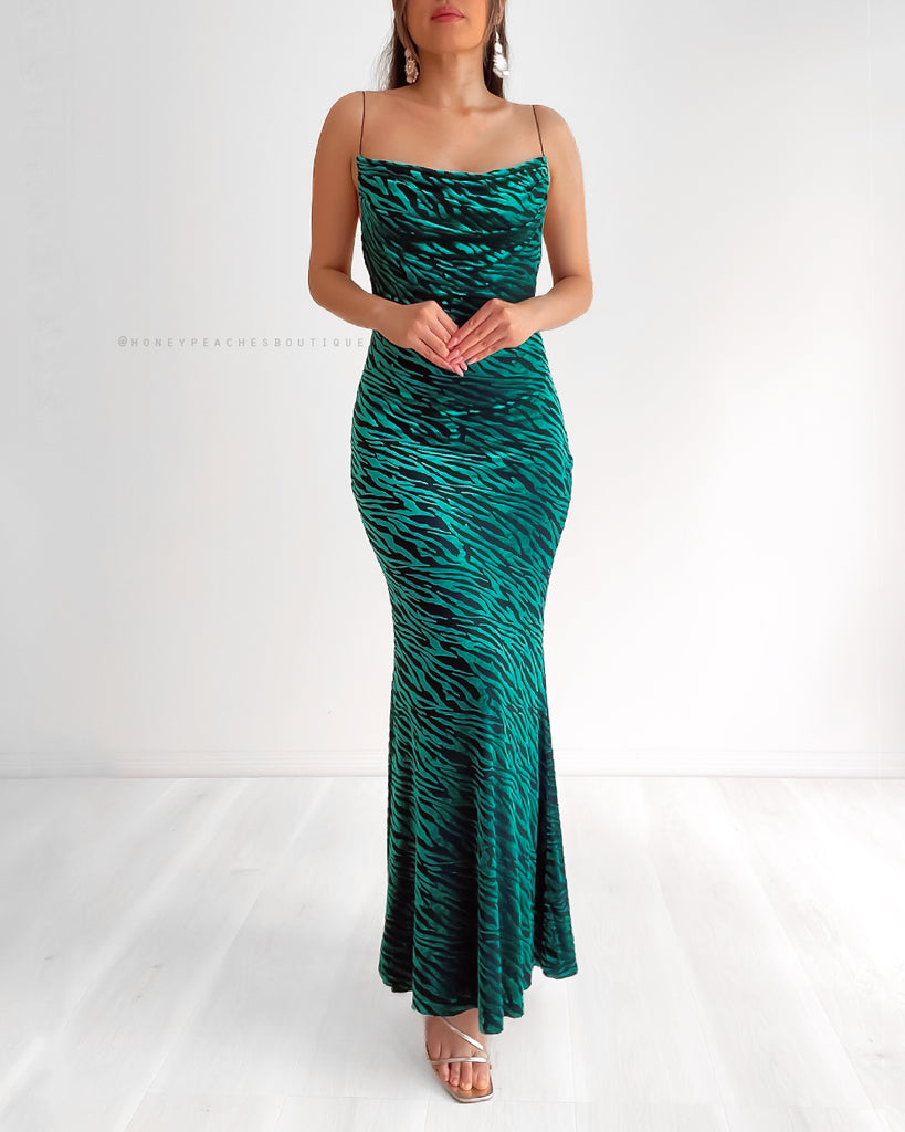 Lionell Maxi Dress - Emerald Zebra Print