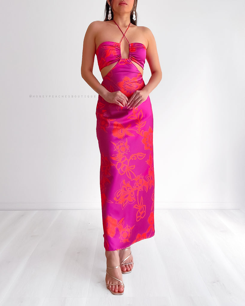 Orchid Midi Dress - Fuchsia