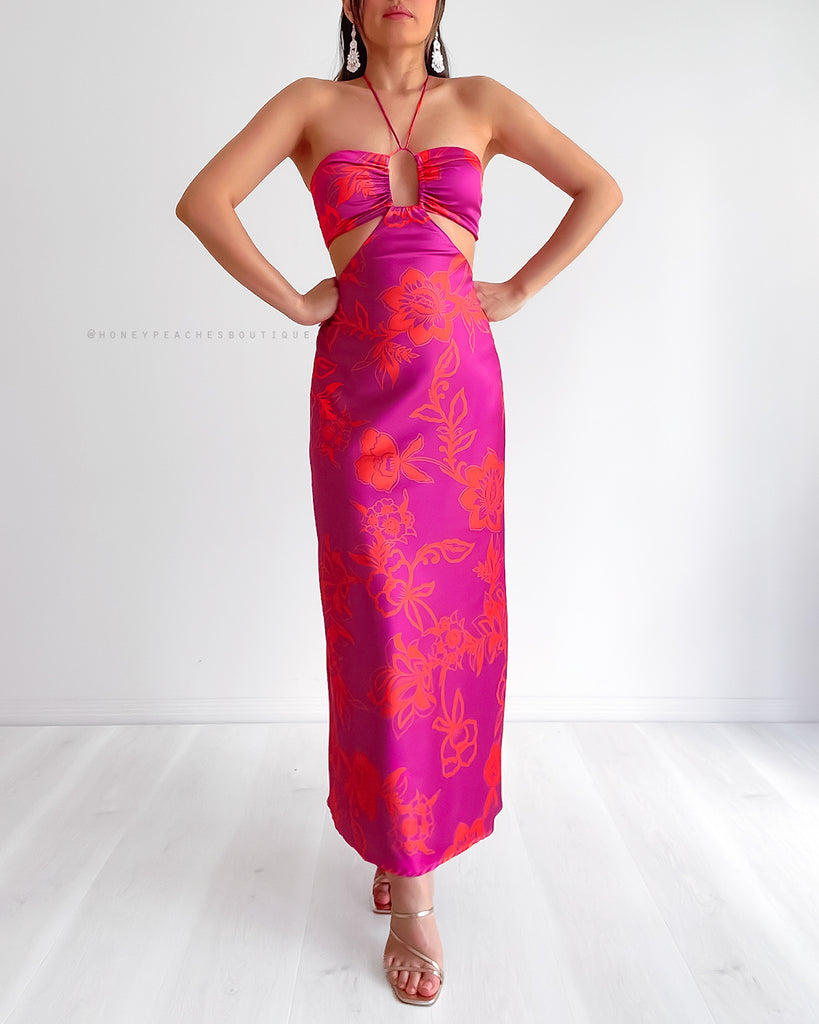 Orchid Midi Dress - Fuchsia