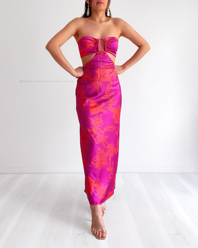 Orchid Midi Dress - Fuchsia