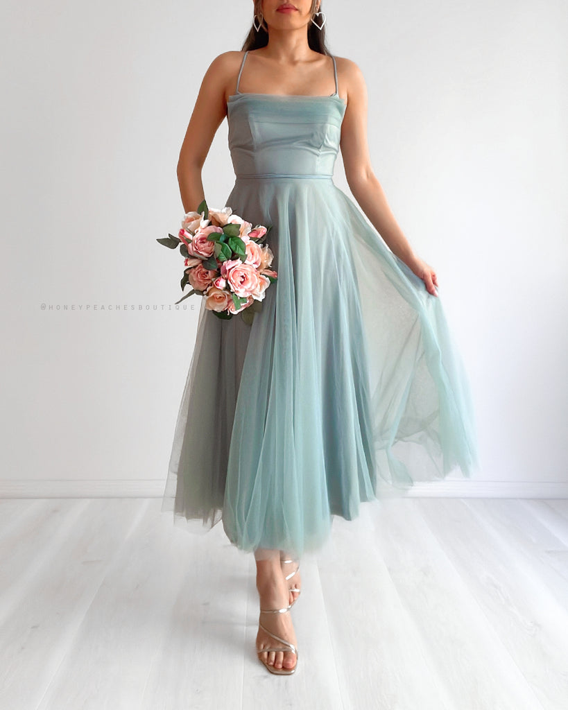 Daphne Tulle Midi Dress - Sage