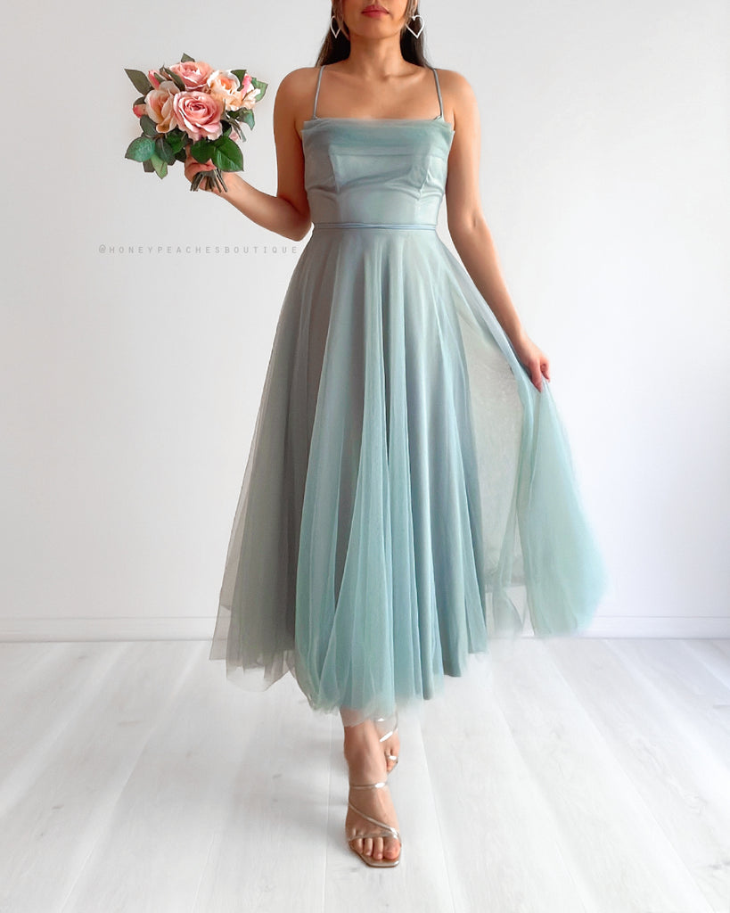 Daphne Tulle Midi Dress - Sage