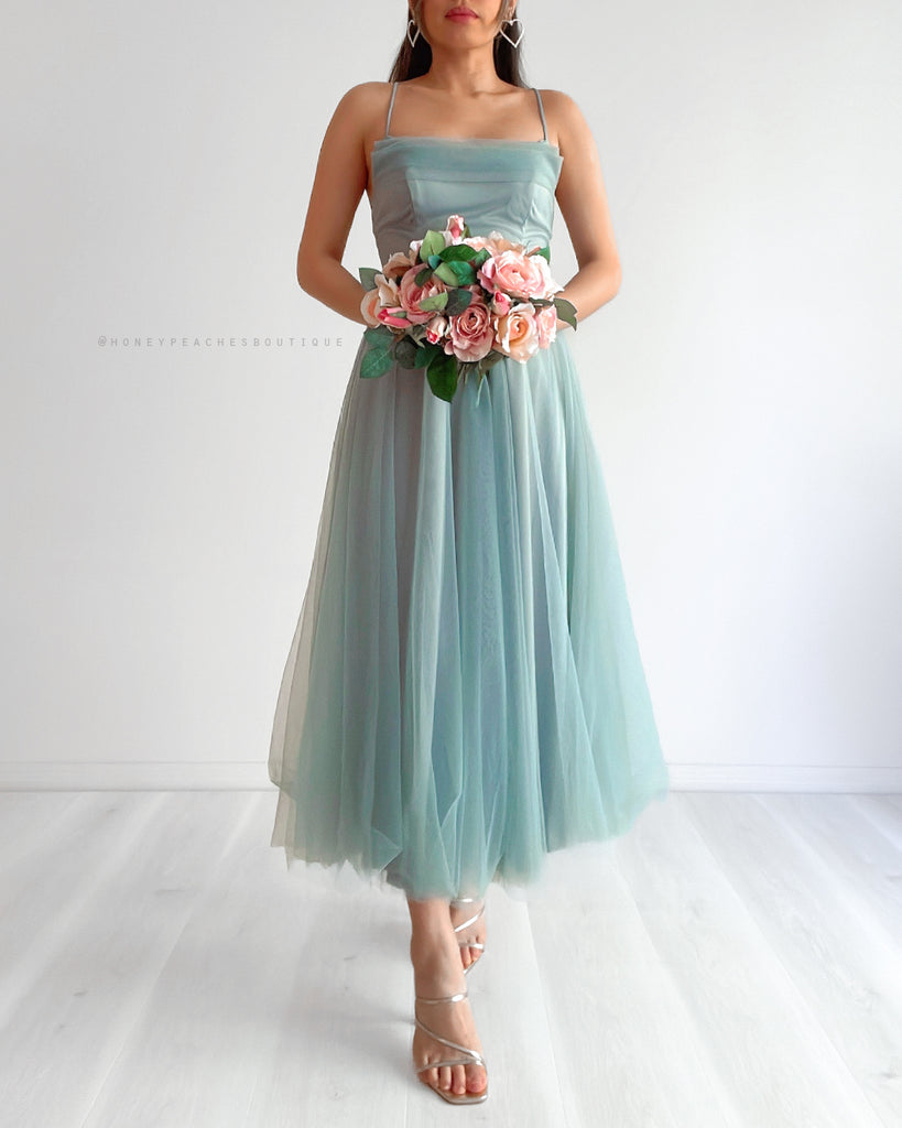 Daphne Tulle Midi Dress - Sage