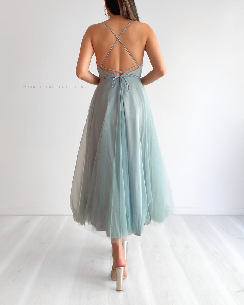 Daphne Tulle Midi Dress - Sage