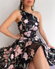 Addison One Shoulder Dress - Black Floral