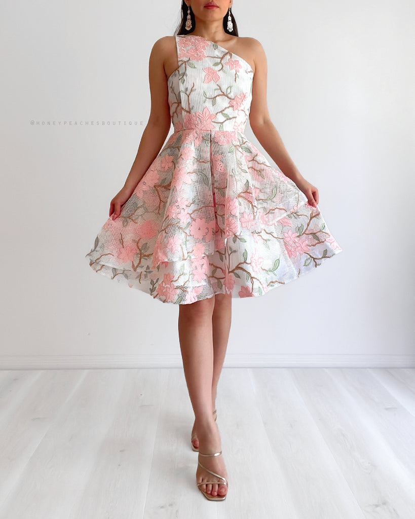 Addison One Shoulder Dress - White Floral