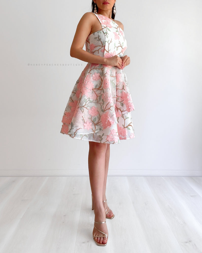 Addison One Shoulder Dress - White Floral