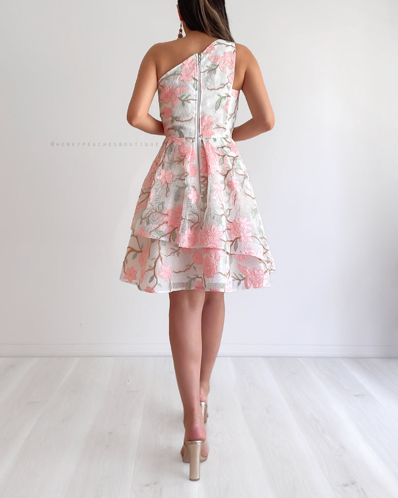 Addison One Shoulder Dress - White Floral