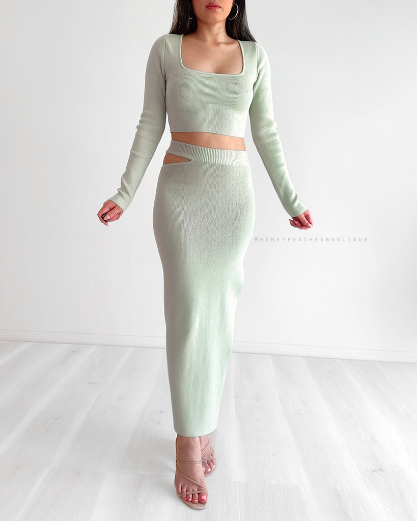 Kendra Two Piece Knit Dress Set - Avocado