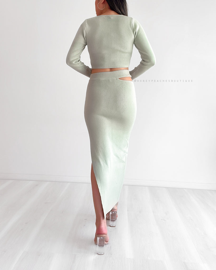 Kendra Two Piece Knit Dress Set - Avocado