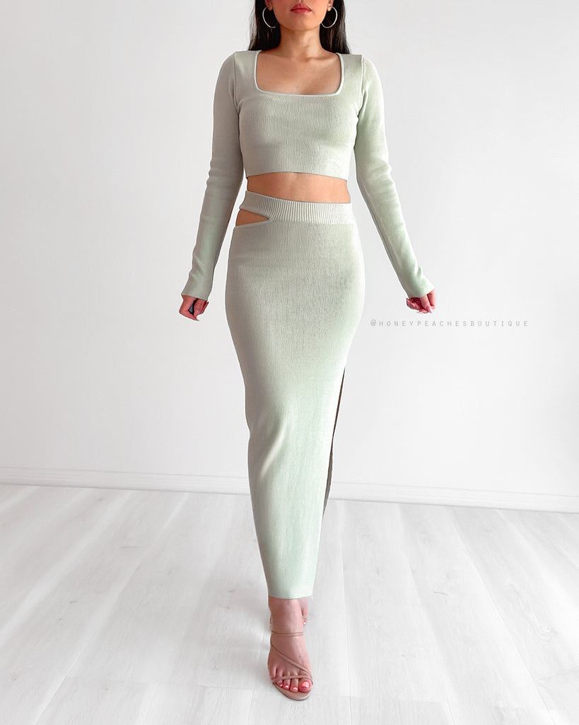 Kendra Two Piece Knit Dress Set - Avocado