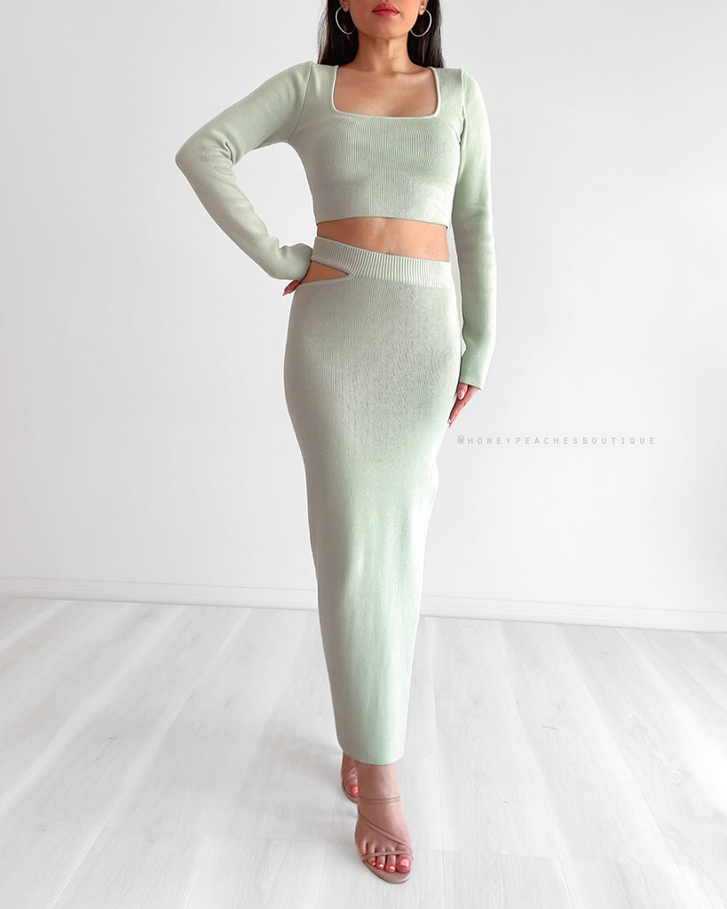 Kendra Two Piece Knit Dress Set - Avocado