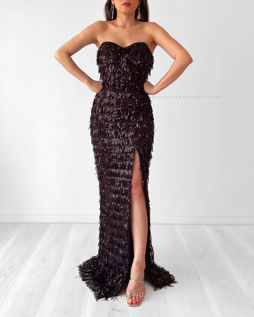 Omaira Sequin Gown by Jadore - Black