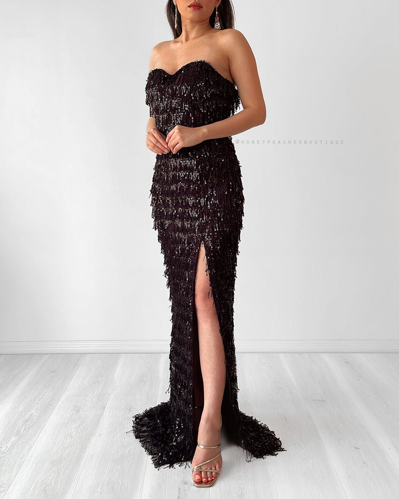 Omaira Sequin Gown by Jadore - Black