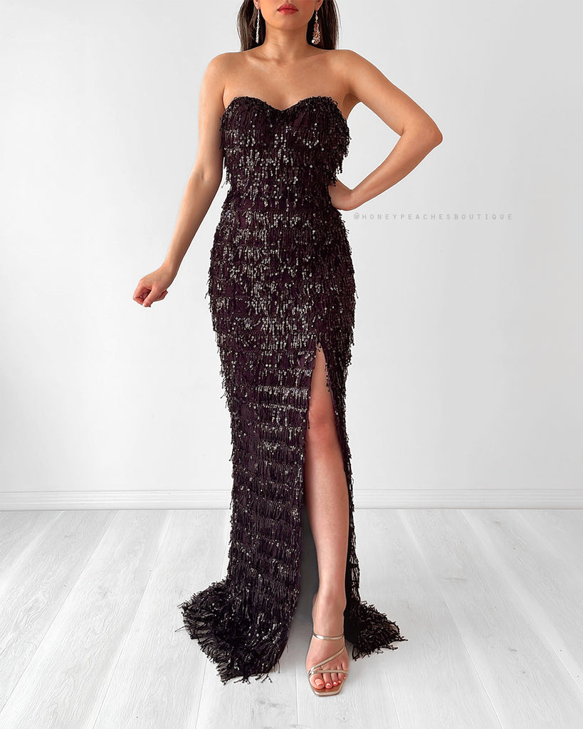 Omaira Sequin Gown by Jadore - Black