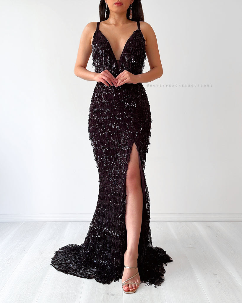 Yazmin Sequin Gown by Jadore - Black