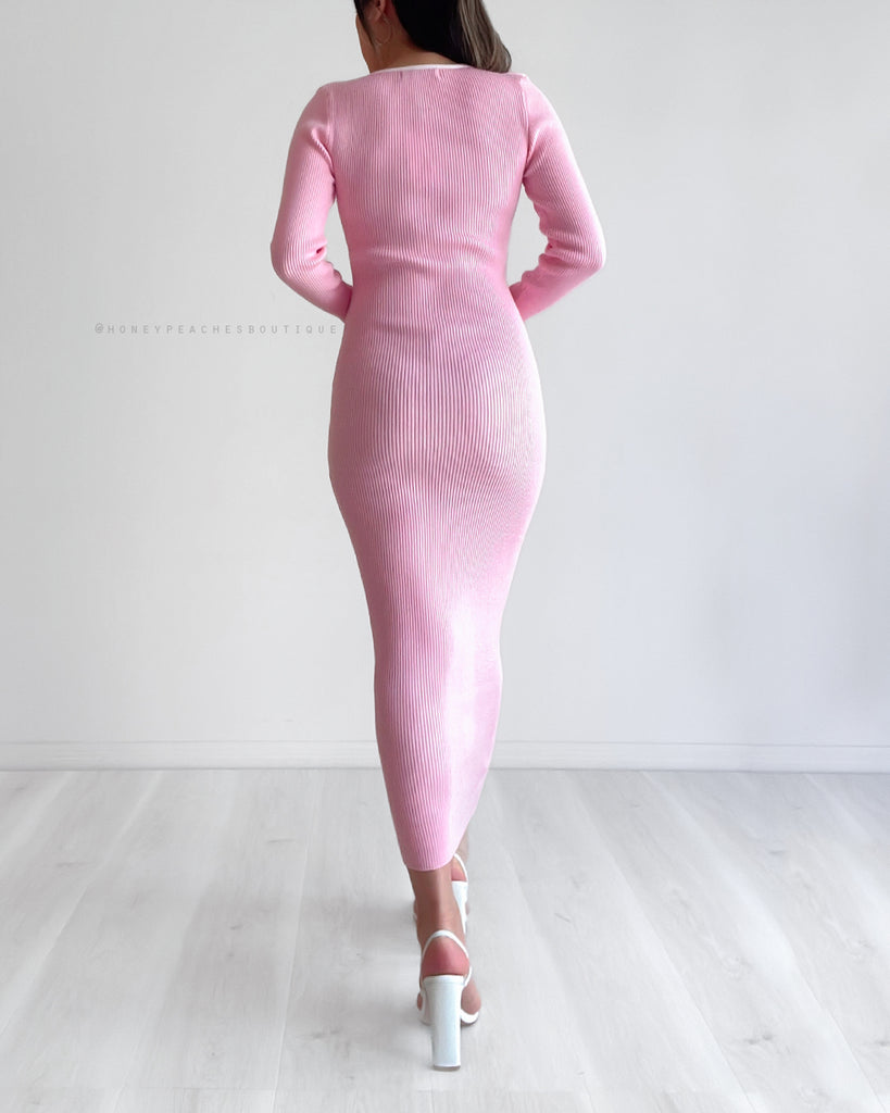 Gigi Knit Midi Dress - Pink