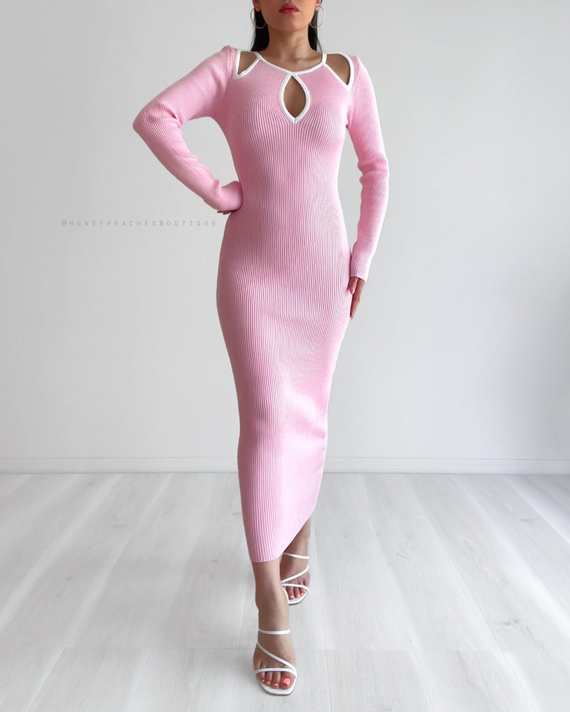 Gigi Knit Midi Dress - Pink