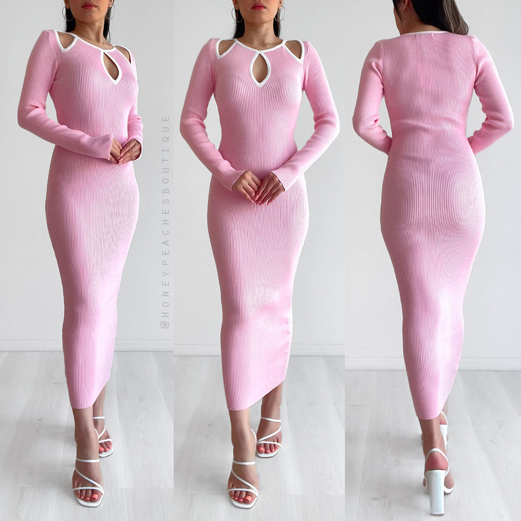 Gigi Knit Midi Dress - Pink