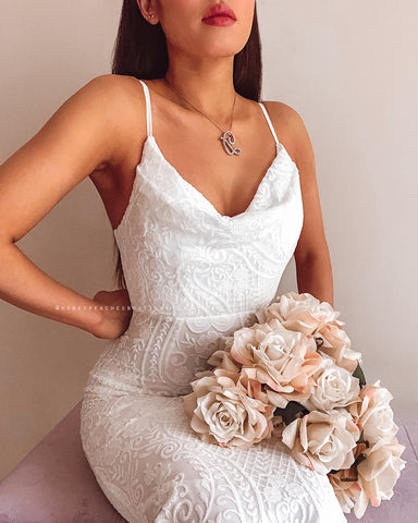 Ciara Dress - White Floral Embroidery