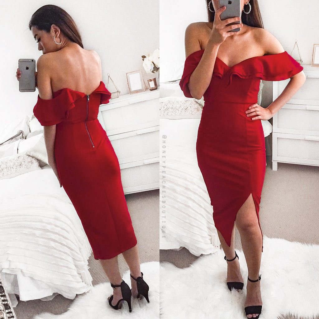 Faithfully Yours Midi Dress - Maroon