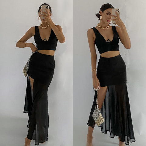 Miranda Frill Layered Skirt - Black Floral