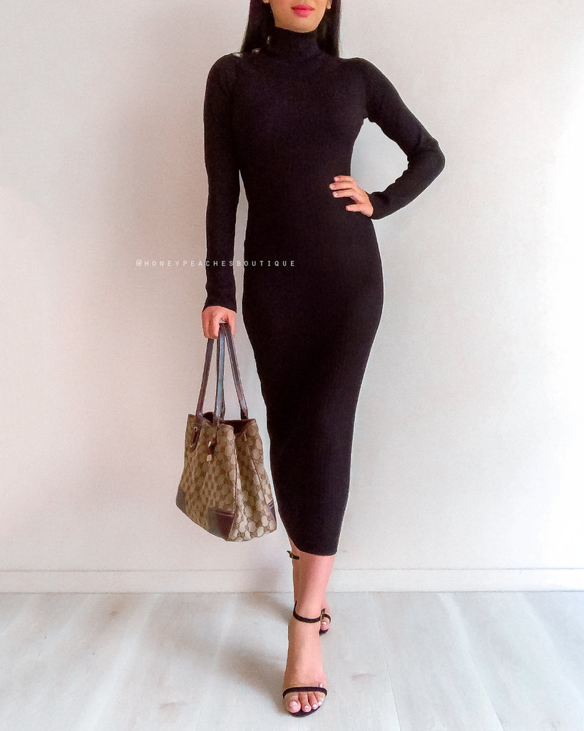 Carli Midi Knit Dress - Black