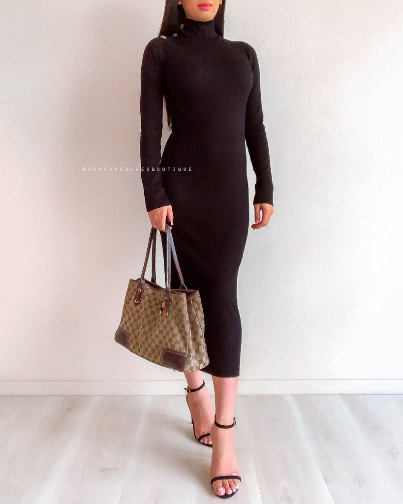 Carli Midi Knit Dress - Black