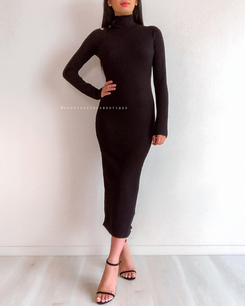 Carli Midi Knit Dress - Black