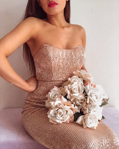 Aphrodite Sequin Gown by Jadore - Ivory/Nude