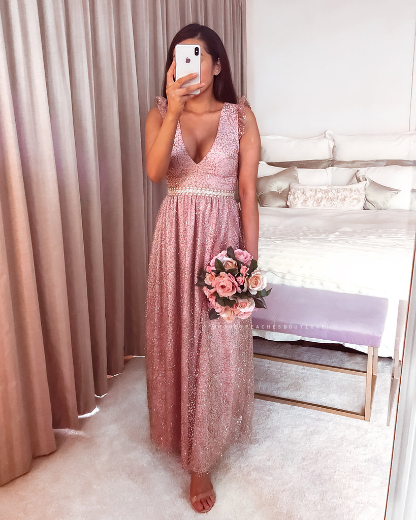 Abigail Glitter Maxi Dress - Rose Gold