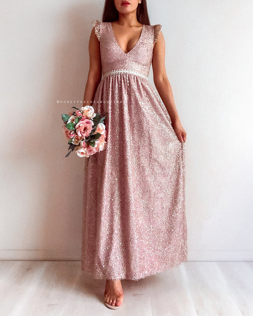 Abigail Glitter Maxi Dress - Rose Gold