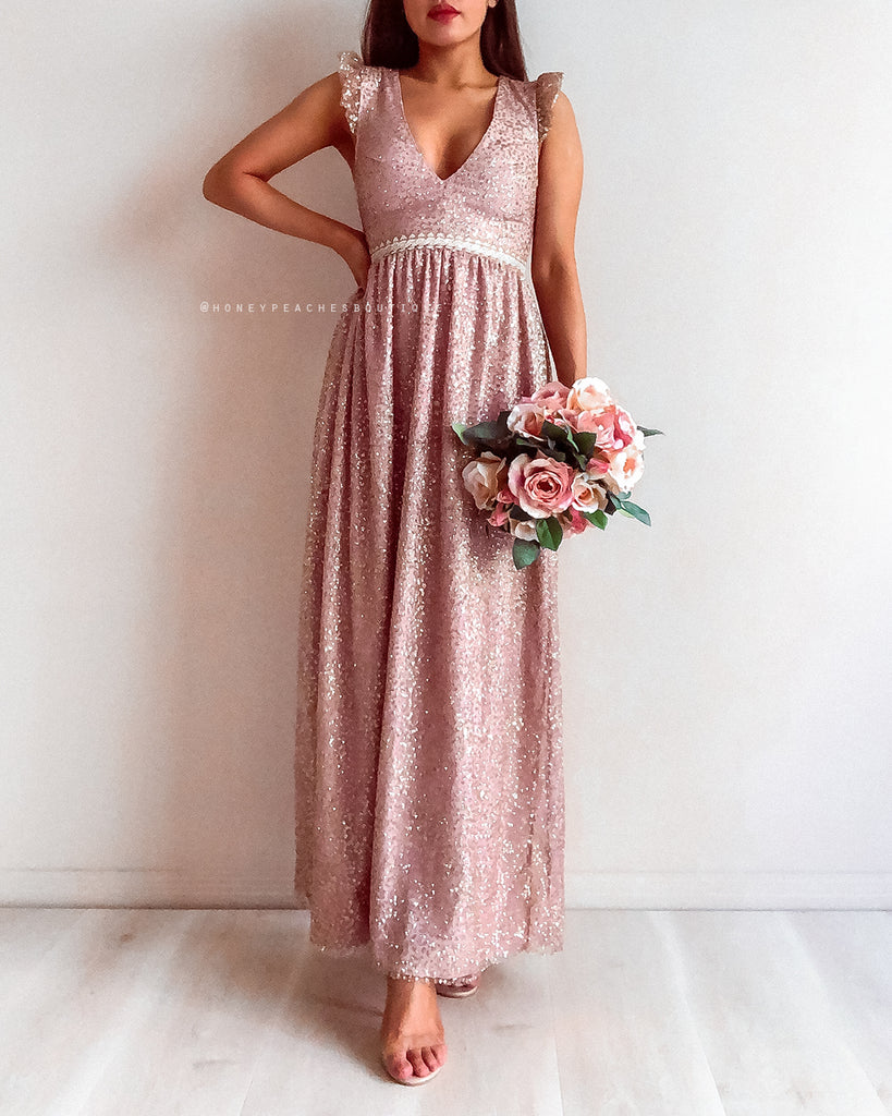 Abigail Glitter Maxi Dress - Rose Gold