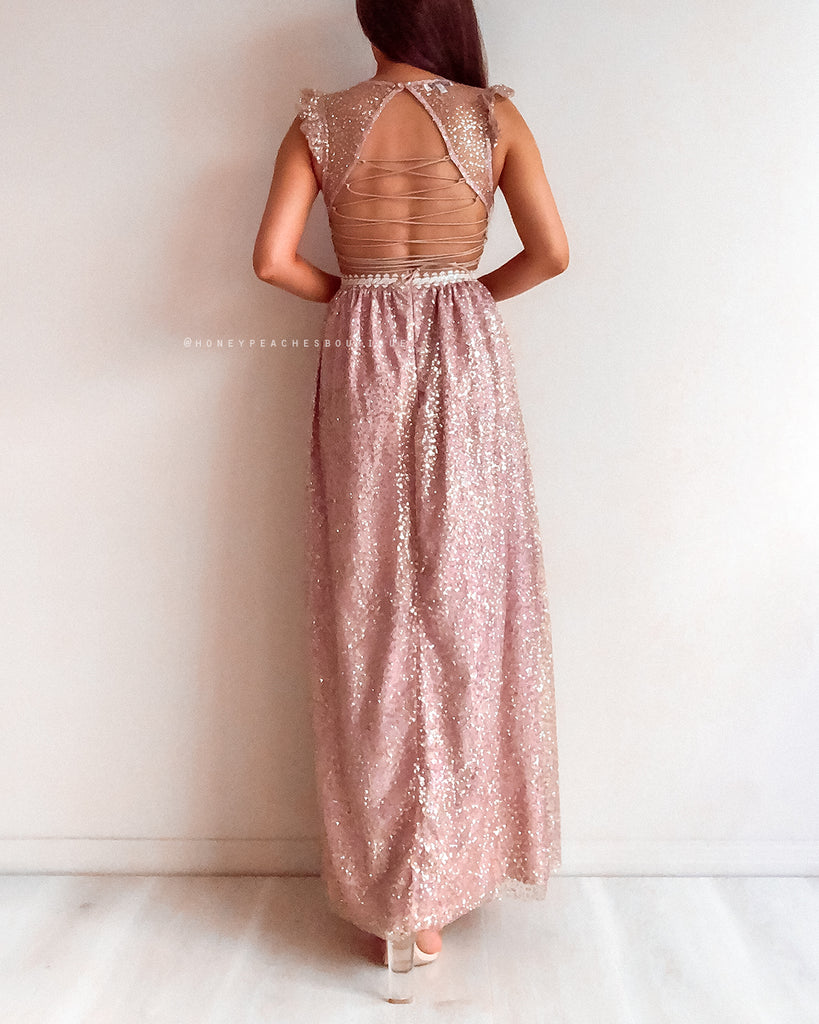 Abigail Glitter Maxi Dress - Rose Gold