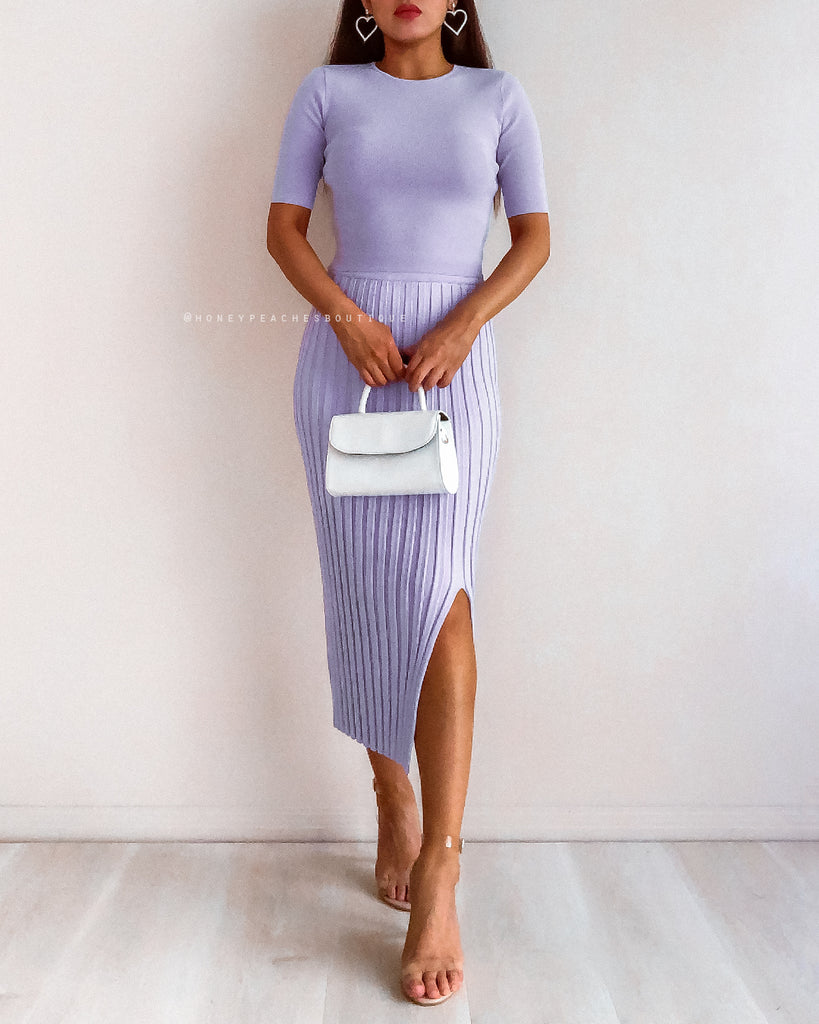 Sienna Knit Midi Skirt - Lilac