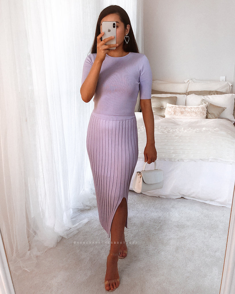 Sienna Knit Midi Skirt - Lilac