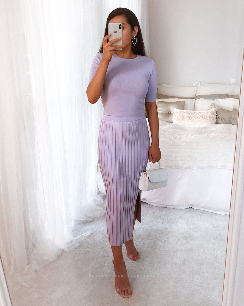 Sienna Knit Midi Skirt - Lilac