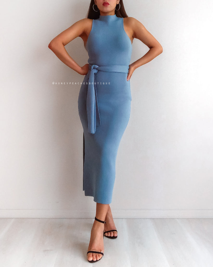 Sadie Knit Midi Dress - Blue