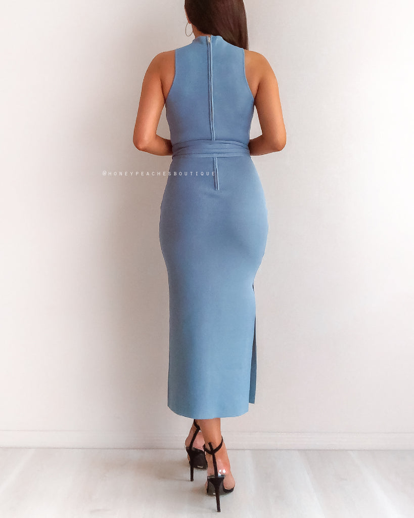 Sadie Knit Midi Dress - Blue