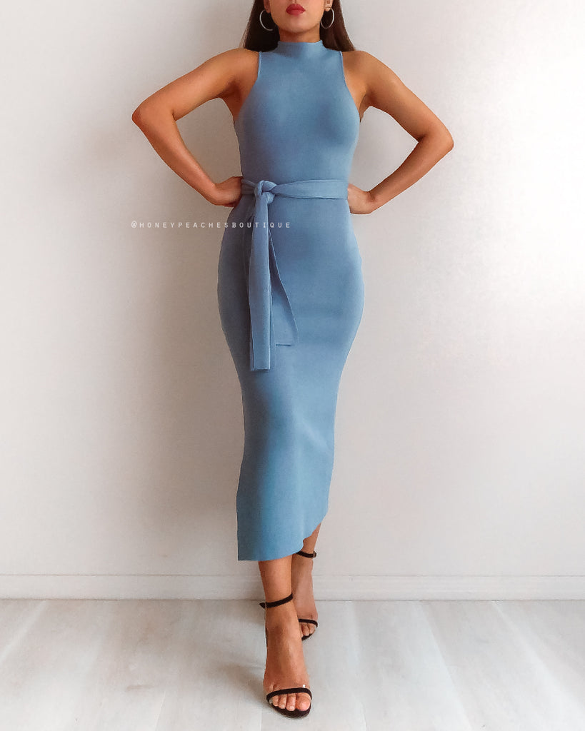 Sadie Knit Midi Dress - Blue