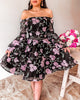 Addison Flared Sleeve Dress - Black Floral