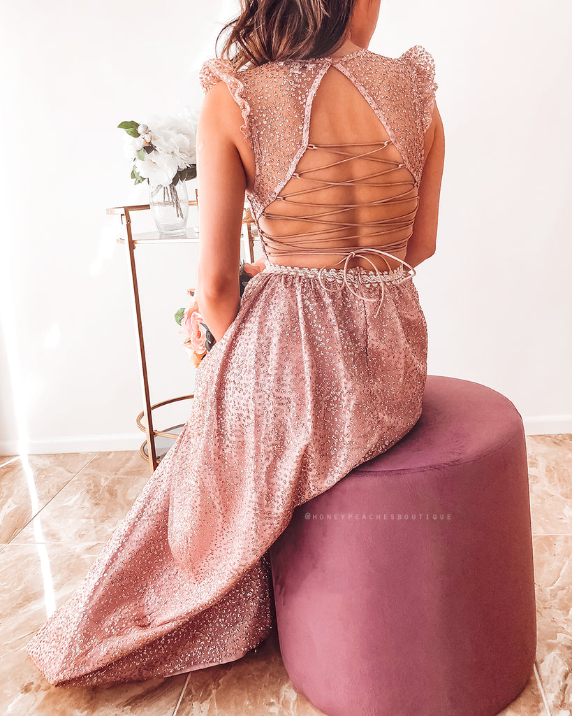 Abigail Glitter Maxi Dress - Rose Gold