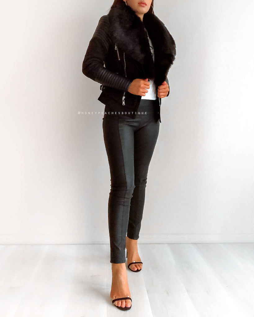 Bessy Fur Biker Jacket - Black