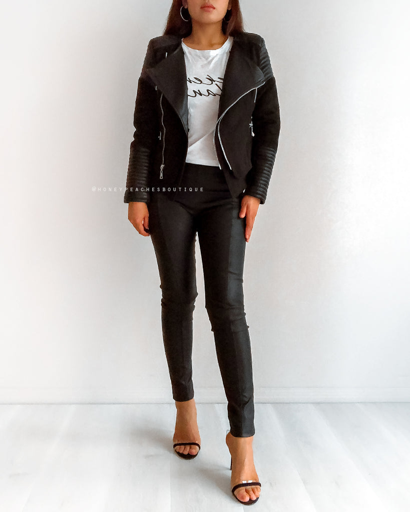 Bessy Fur Biker Jacket - Black